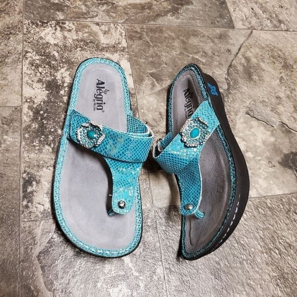 Alegria Carina Turquoise Aloha Mermaid Shimmer Floral Flip Flop Comfort Sandals - Picture 2 of 10